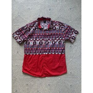 Enyce Aztec‎ Print Short Sleeve Button Shirt - Red/Blue/White -- 3XL
